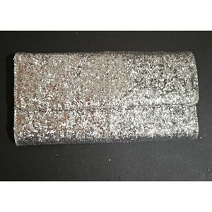 Thirty-One Gifts City Lights Clutch Silver Glitter Polka Dot Interior